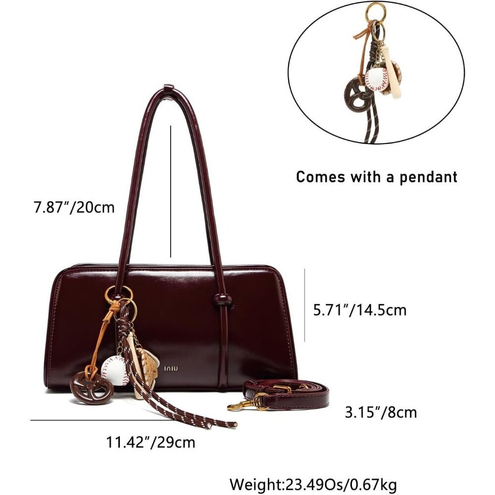 Women’s Burgundy Multi-Pocket Shoulder Bag Fashion Crossbody Top Handle Bag - Picture 2 of 9